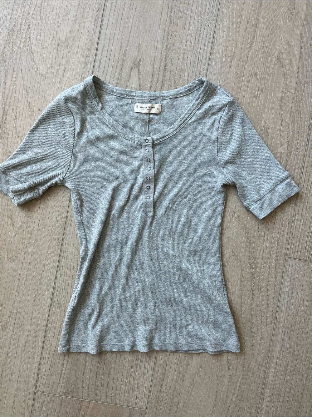 Lucky Brand Heather Gray Short Sleeve Henley Top